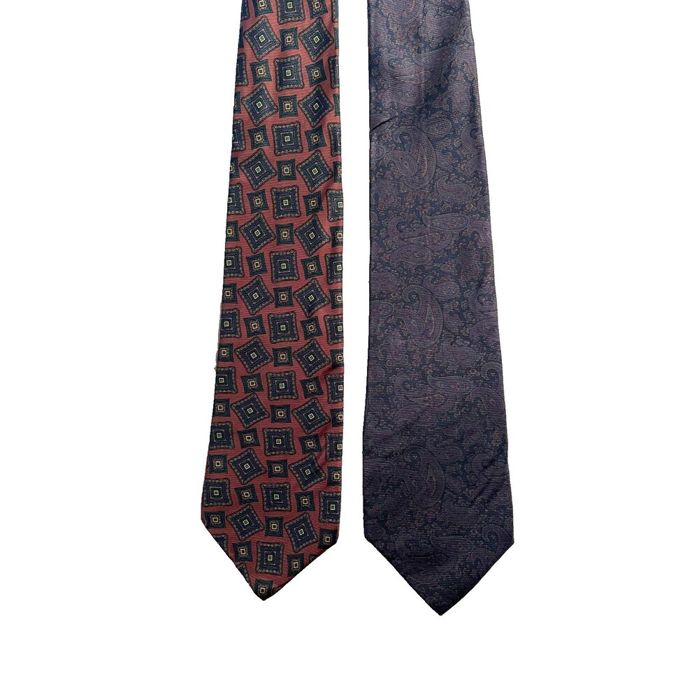 Kuppenheimer Mens Clothiers Necktie Set Of 2 Purple Paisley Brown Geometric Silk
